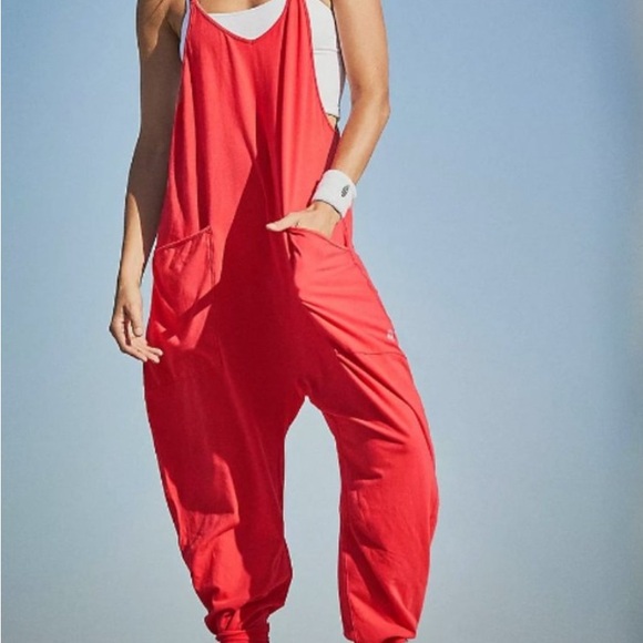 #437 NWT Free People tomato Red Hot Shot Onesie Jumpsuit with Relaxed Fit. - Picture 3 of 4